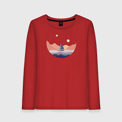 Лонгслив хлопковый женский Яхта в океане, цвет: красный
