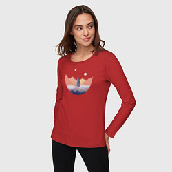 Лонгслив хлопковый женский Яхта в океане, цвет: красный — фото 2