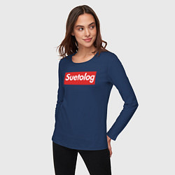 Лонгслив хлопковый женский Suetolog, цвет: тёмно-синий — фото 2