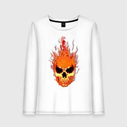 Лонгслив хлопковый женский Fire flame skull, цвет: белый