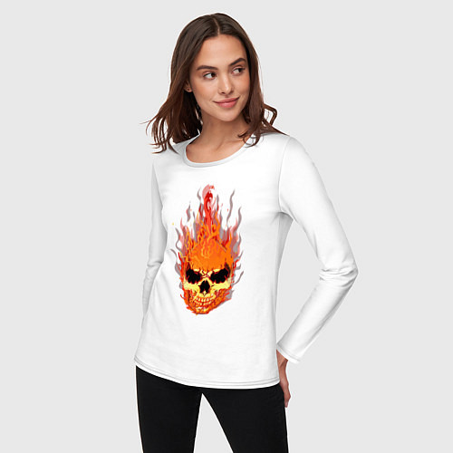 Женский лонгслив Fire flame skull / Белый – фото 3