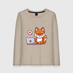 Женский лонгслив Cute fox and laptop