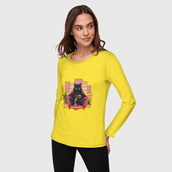 Лонгслив хлопковый женский Толстый кот на балконе, цвет: желтый — фото 2