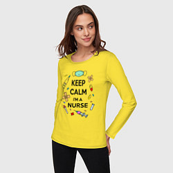 Лонгслив хлопковый женский Keep Calm Медсестра, цвет: желтый — фото 2