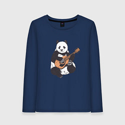Лонгслив хлопковый женский Панда гитарист Panda Guitar, цвет: тёмно-синий