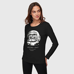 Лонгслив хлопковый женский ASTRONAUT CAT КОТ КОСМОНАВТ, цвет: черный — фото 2
