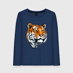 Лонгслив хлопковый женский Тигр, цвет: тёмно-синий