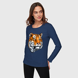 Лонгслив хлопковый женский Тигр, цвет: тёмно-синий — фото 2