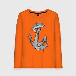 Лонгслив хлопковый женский Sharks around the anchor, цвет: оранжевый