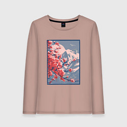 Лонгслив хлопковый женский Цветение Сакуры на фоне Фудзи, цвет: пыльно-розовый