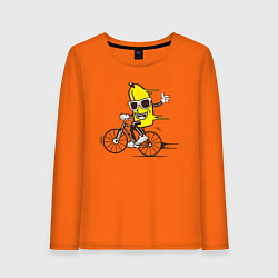 Лонгслив хлопковый женский Банан на велосипеде, цвет: оранжевый