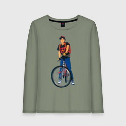 Лонгслив хлопковый женский Golden boy со своим велосипедом, цвет: авокадо