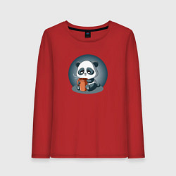 Лонгслив хлопковый женский Панда с кружкой кофе, цвет: красный