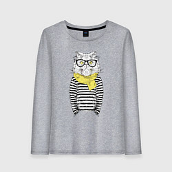 Лонгслив хлопковый женский Hipster Cat, цвет: меланж