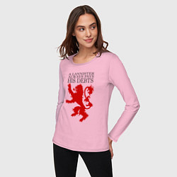 Лонгслив хлопковый женский Logo and quotes Lannister, цвет: светло-розовый — фото 2