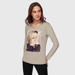 Лонгслив хлопковый женский Задумчивый Чонгук, цвет: миндальный — фото 2