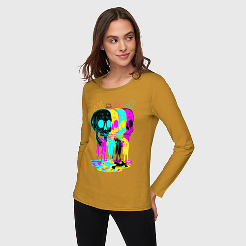 Женский лонгслив 4 ЧЕРЕПА SKULLS NEON / Горчичный – фото 3