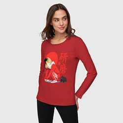 Лонгслив хлопковый женский Кенма Козуме с котиком Haikyuu, цвет: красный — фото 2