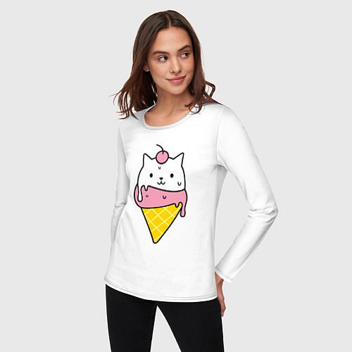 Женский лонгслив Ice Cream Cat / Белый – фото 3