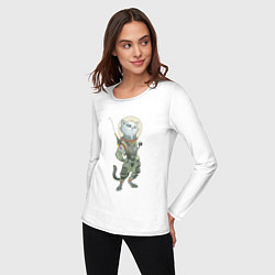 Лонгслив хлопковый женский Космический боевой кот, цвет: белый — фото 2