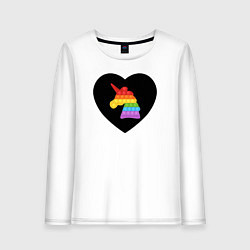 Лонгслив хлопковый женский Pop It - Unicorn - Heart, цвет: белый