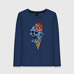 Лонгслив хлопковый женский Horror ice cream, цвет: тёмно-синий