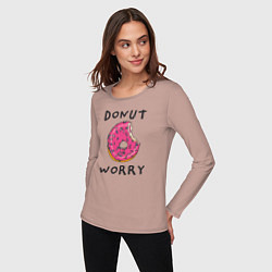 Лонгслив хлопковый женский Не беспокойся Donut worry, цвет: пыльно-розовый — фото 2