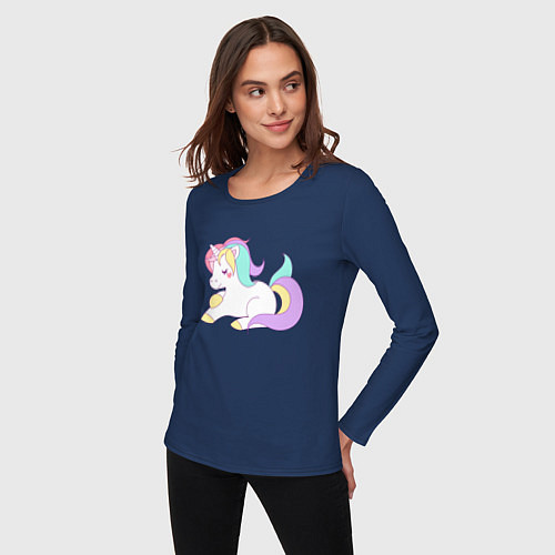 Женский лонгслив Волшебная лошадка / Тёмно-синий – фото 3