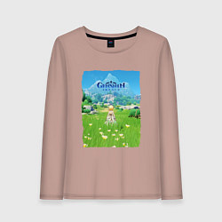 Лонгслив хлопковый женский Genshin Impact Геншин Импакт Poster, цвет: пыльно-розовый