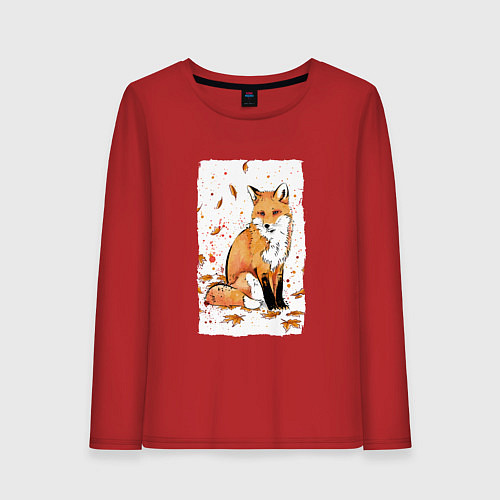 Женский лонгслив ЛИСА В ЛИСТЬЯХ ОСЕННЕЕ НАСТРОНИЕ FOX IN THE FOREST / Красный – фото 1