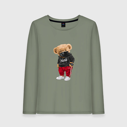 Женский лонгслив Крутой медвежонок в спортивках / Авокадо – фото 1