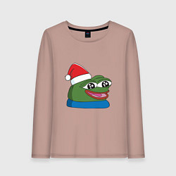 Лонгслив хлопковый женский Pepe, pepe happy, Пепе хеппи, pepe happy new year, цвет: пыльно-розовый