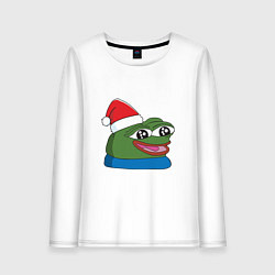 Лонгслив хлопковый женский Pepe, pepe happy, Пепе хеппи, pepe happy new year, цвет: белый