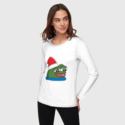 Лонгслив хлопковый женский Pepe, pepe happy, Пепе хеппи, pepe happy new year, цвет: белый — фото 2