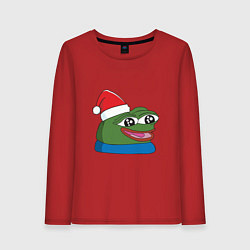 Лонгслив хлопковый женский Pepe, pepe happy, Пепе хеппи, pepe happy new year, цвет: красный