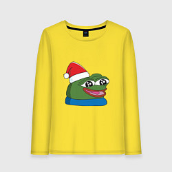 Лонгслив хлопковый женский Pepe, pepe happy, Пепе хеппи, pepe happy new year, цвет: желтый