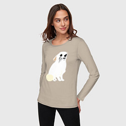 Лонгслив хлопковый женский Шкодливый Чихуахуа, цвет: миндальный — фото 2