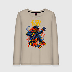 Лонгслив хлопковый женский Обезьяна космонавт на скейте, цвет: миндальный