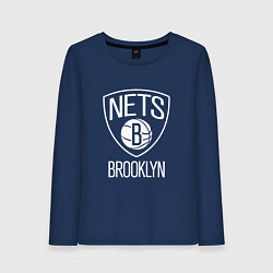 Лонгслив хлопковый женский Бруклин Нетс логотип, цвет: тёмно-синий