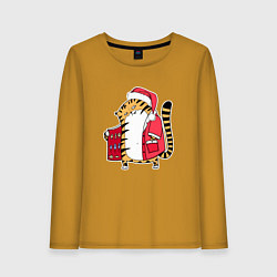 Лонгслив хлопковый женский Тигр тайно продает рыбу, цвет: горчичный