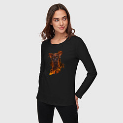 Лонгслив хлопковый женский Дикий кот в огне, цвет: черный — фото 2