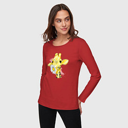 Лонгслив хлопковый женский Жирафа с цветком, цвет: красный — фото 2