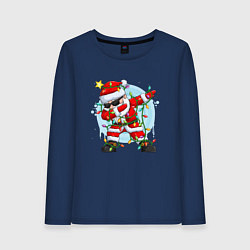 Лонгслив хлопковый женский DAB SANTA CLAUS В ГЕРЛЯНДЕ, цвет: тёмно-синий