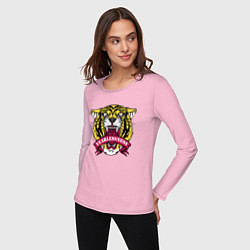 Лонгслив хлопковый женский Бесстрашный гордый тигр, цвет: светло-розовый — фото 2