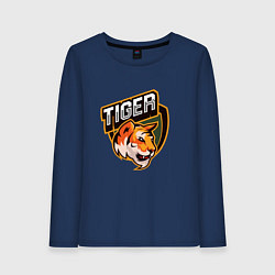 Лонгслив хлопковый женский Тигр Tiger логотип, цвет: тёмно-синий