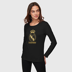 Лонгслив хлопковый женский Real Madrid gold logo, цвет: черный — фото 2