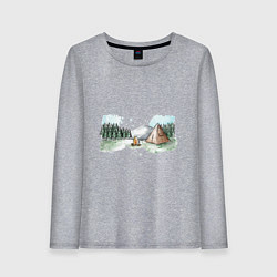 Лонгслив хлопковый женский Поход в горы, цвет: меланж
