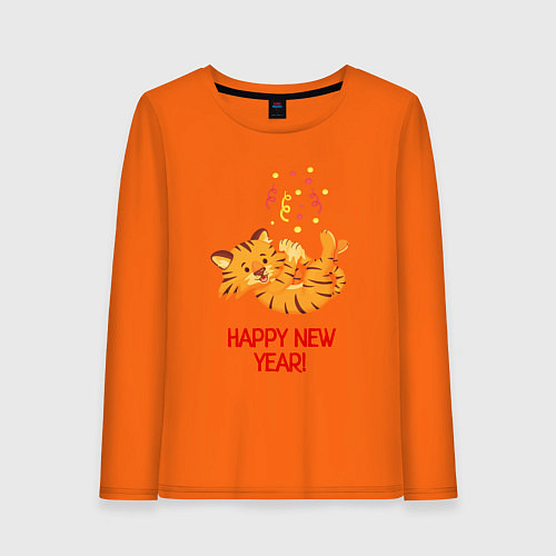 Женский лонгслив Happy New Year Тигренок 2022 / Оранжевый – фото 1