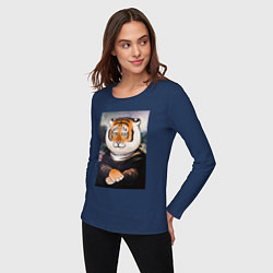 Лонгслив хлопковый женский Тигр - Мона Лиза, цвет: тёмно-синий — фото 2