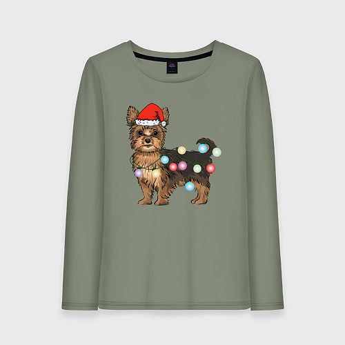 Женский лонгслив Йоркширский терьер новогодний / Авокадо – фото 1